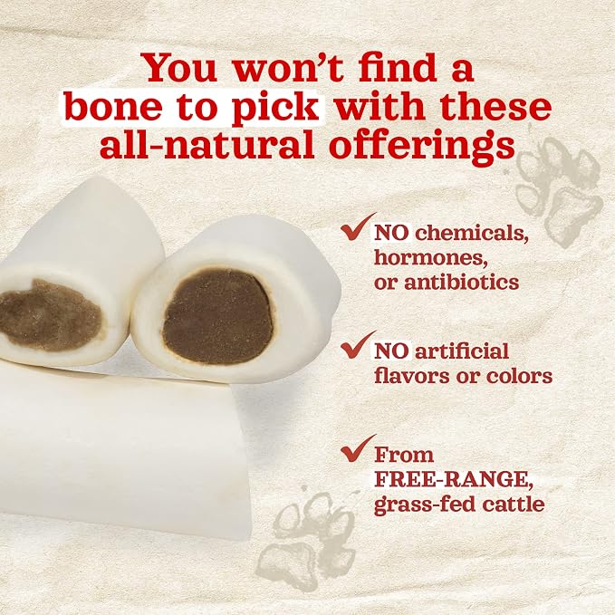 Natural Farm Peanut Butter Filled Bones (3-4 Inch, 6 Count), Limited Ingredient, Natural Stuffed Dental Dog Bone Treats for Dogs, Made with Real Beef