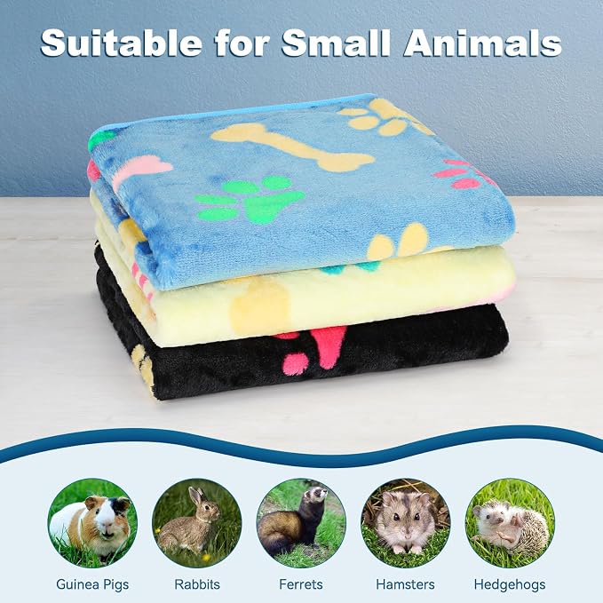 YUEPET 3 Pack Waterproof Guinea Pig Blankets Washable Small Animal Fleece Cage Liners Soft Pet Mat Guinea Pigs Fleece Bedding for Hamster Rabbit Chinchilla Ferret Guinea Pig 48"×24"