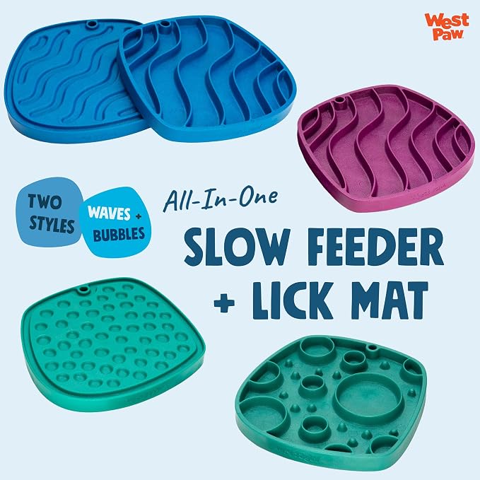 West Paw Seaflex Waves Feast Mat – All-in-One, Slow Feeder, Lick Mat – Encourages Foraging & Food Exploration - Engages Picky Eaters & Slow Feeding - Versatile – Easy to Clean, Non-Toxic - Periwinkle