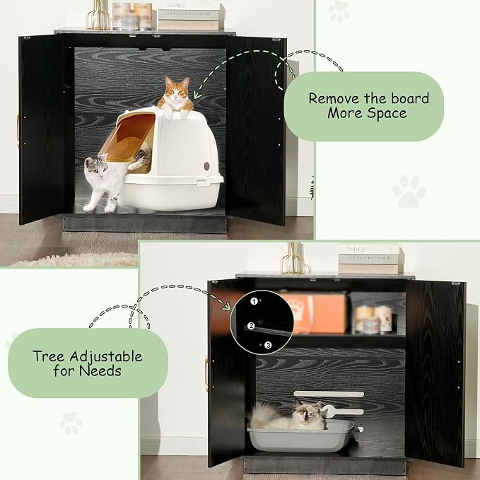 Gitelsnour Litter Box Enclosure, 30.9'' High Large Litter Box Furniture, Modern Cat Litter Box Enclosure with Hidden Storage, Side Table, End Table, Black GCLB003BK