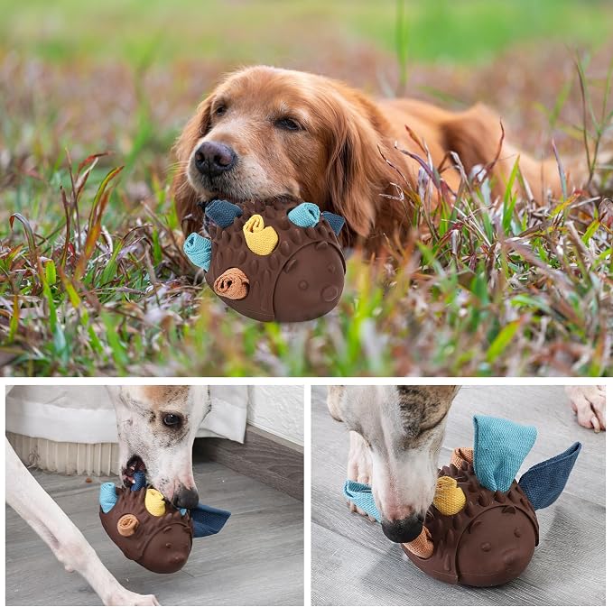 Dog Snuffle Hedgehog Ball Toy - Interactive Dog Chew Toy Puppy Treat Dispenser for Teething and Mental Stimulation, Suitable for Mental Development Pet Hidden Food Puzzle Toys (Brown)