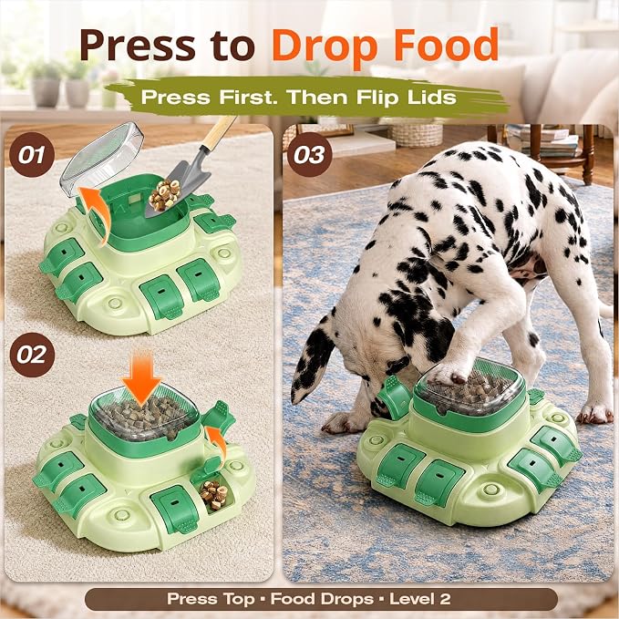KADTC Dog Puzzle Toy, 2 Levels of Challenge, Push-to-Release Treat Dispenser, Slow Feeder & Mental Stimulation Enrichment Toy for Small Medium Large Dogs