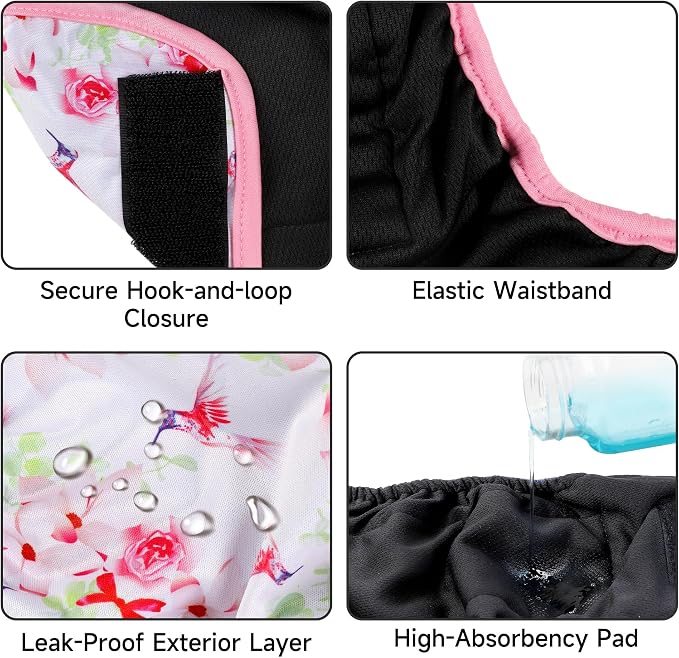 Paw Legend Washable Reusable Female Dog Period Diapers for Heat Doggie Puppy Diapers for Female Dogs (3 Pack, Flower, X-Large)
