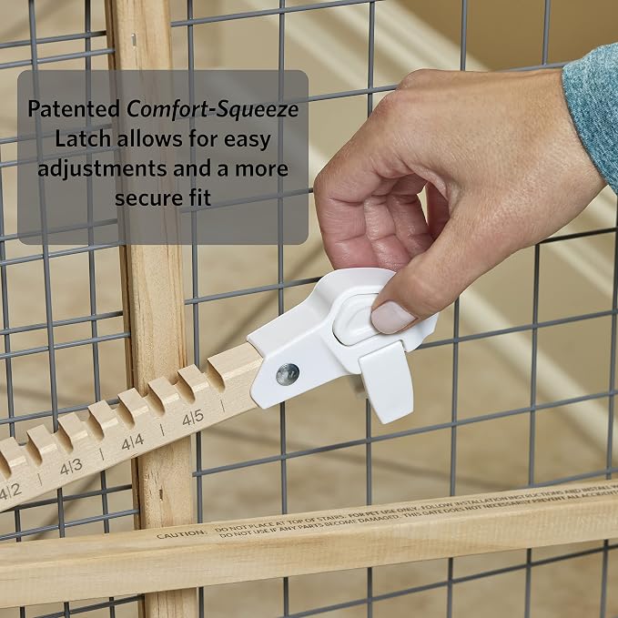 New World Wire Mesh Pet Safety Gate, Dog Gate Expands to 41.5 Inches Wide, 24 Inches Tall, No Damage to Walls, Natural Wood and Powder Coated Wire