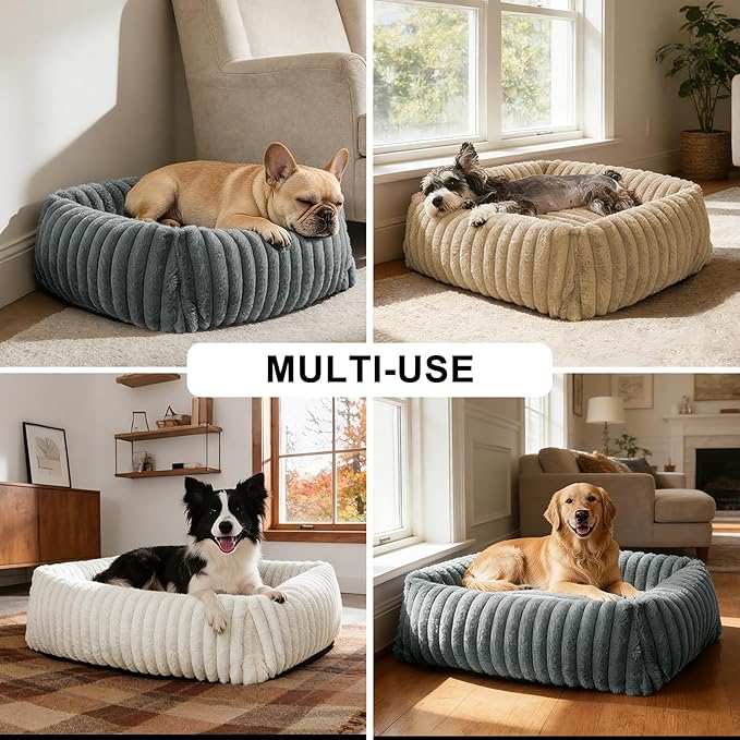 FURTIME Dog Bed for Small Medium Dog, Washable Orthopedic Pet Bed with Removable Cover, Rectangle Soft Calming Sleeping Puppy Bed Durable Pet Cuddler with Anti-Slip Bottom