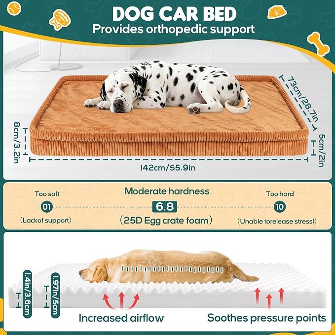 Dog Car Bed, Non-Slip Backseat Extender Pet Mat, Removable Washable Dog Bed for SUVs, Sedans & Trucks, Anti-Slip Travel Bed for Dogs, Easy Clean & Scratch-Proof & Comfort XL (56"Lx28.7"M×2"H) Brown