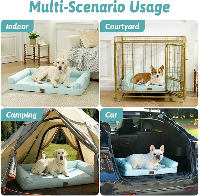 COZY KISS Cooling Dog Bed for Small Dogs, 30"x20" Orthopedic Foam Sofa with Bolster Sides, Q-Max >0.4 Cooling Technology, Cool Pet Bed with Removable Washable Cover, Green