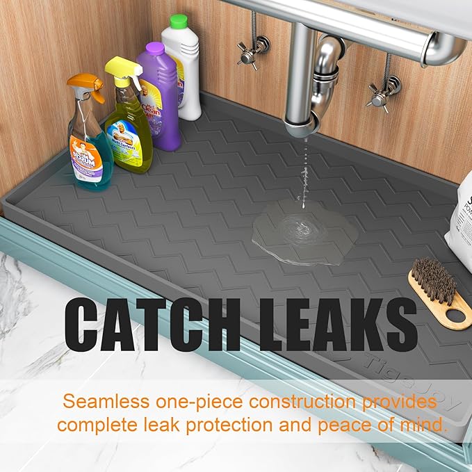 TigeJoy 25" x 19" Under Sink Mats for Kitchen Waterproof, Leak-Proof Silicone Mat Sink Protector and Cabinet Liner, Kitchen Essentials Organizer and Storage, Boot or Shoe Tray, Pet Feeding Mat