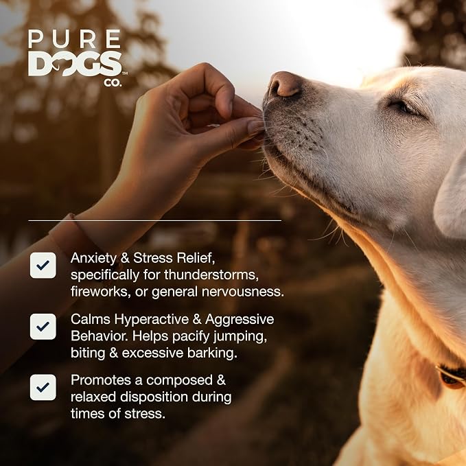 Pure Dogs Calming Chews for Anxiety & Stress Relief - Dog Treats with Organic Hemp & GABA - Soothe Scratching & Restlessness - 90 Calming Treats