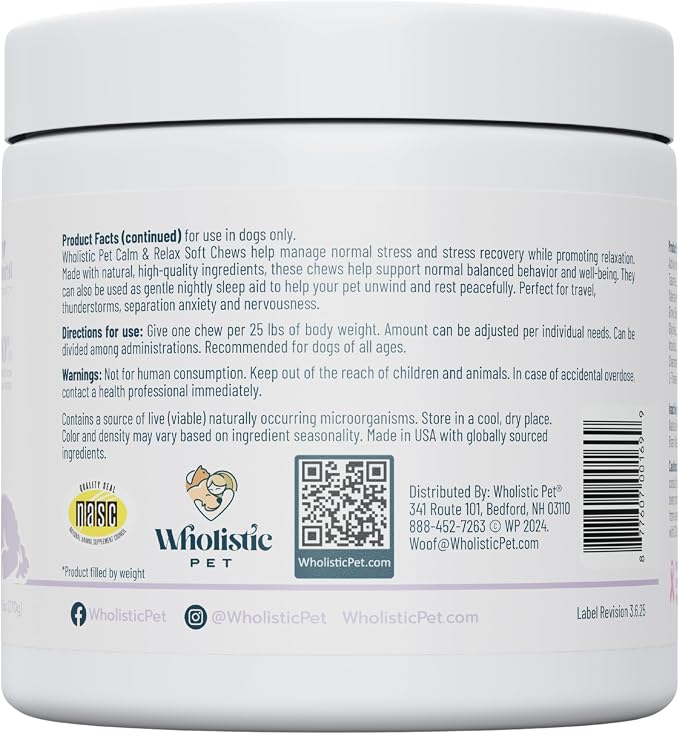 Wholistic Pet Calm & Relaxed - Calming Chews for Dogs - L-Theanine Manages Stress & Separation Anxiety - Melatonin for Dogs Anxiety Relief & Sleep Aid - Daily Dog Calming Treats - Bacon - 90 Chews