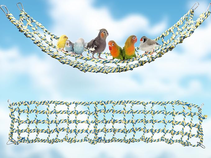 Colorful Bird Rope Net, Rat Climbing Ladder Bridge Toy, Hanging Pet Hammock, Cage Accessories for Small Animals Hamster Parakeets Cockatiels Guinea Pig Chinchilla Ferret - 31 × 7.5 Inch