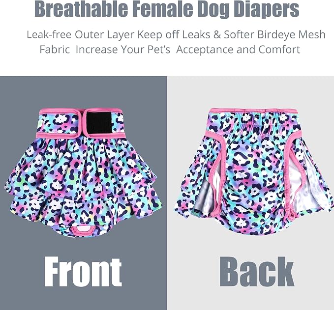 wegreeco Dog Diapers Female (3 Pack), Highly Absorbent Dog Diapers for Female Dogs Washable in Heat, Incontinence, or Excitable Urination (Colorful Leopard, Large)