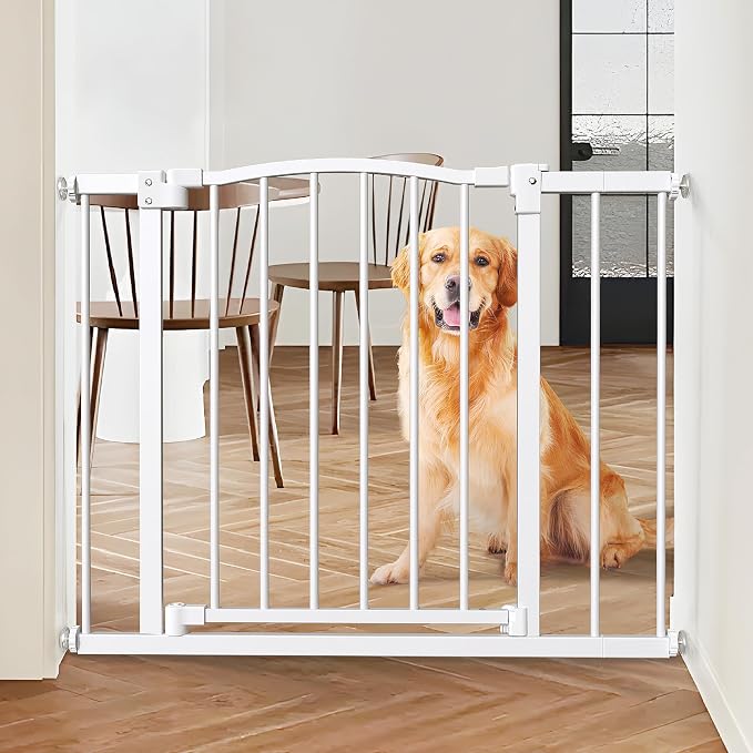 Great Gates Pet Gate - Durable Steel Gate for Stairs - Self-Closing Door & 2-Step Child Proof Lock - Wall-Friendly Dog Gates for Doorways (Fits Most) - 29.8"- 36.4", 28” Tall