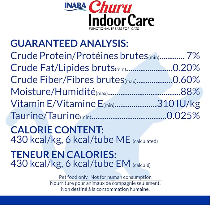 INABA Churu Indoor Care for Hairball Control, Functional Lickable Cat Treat with Taurine & Green Tea Extract, 0.5oz Each, Tubes, Chicken Recipe (Pack of 48)