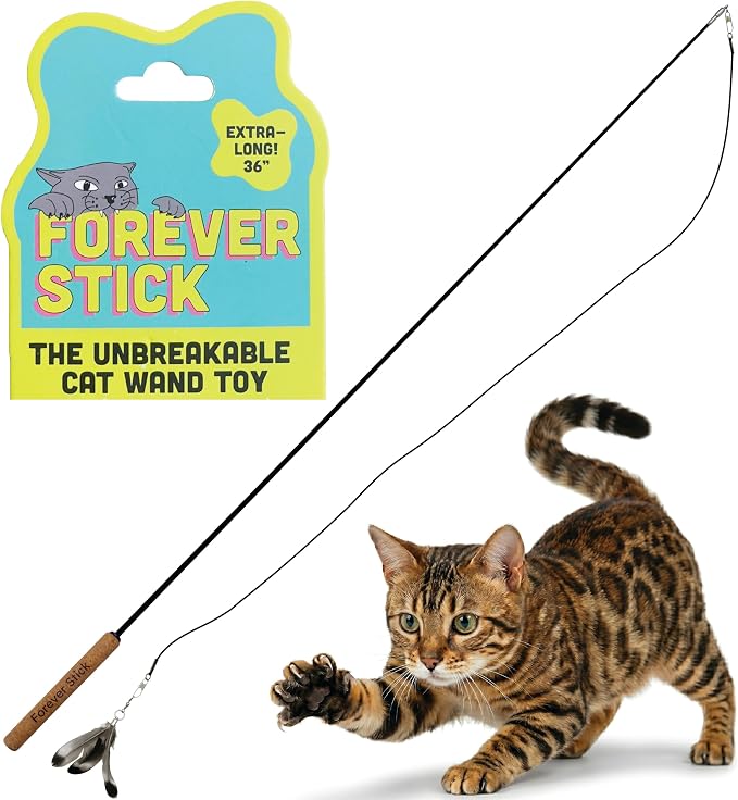Forever Stick - The Unbreakable Cat Wand Toy, Durable Cat Toy Wand, Extra Long Cat String Toy, Cat Fishing Pole Toy for Bored Indoor Adult Cats, Cat Stick Toy, Cat Feather Wand, Cat Teaser Wand