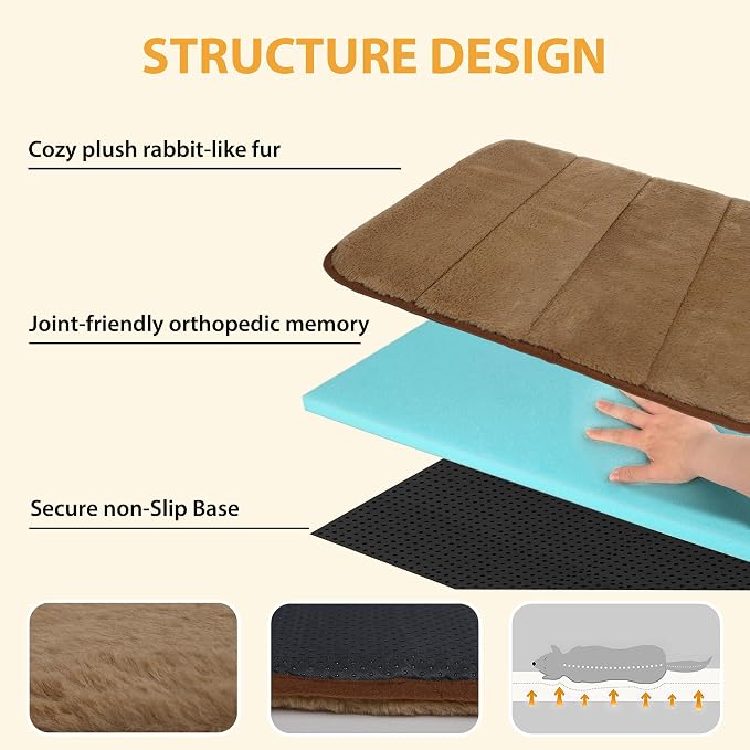 Dog Crate Pad for X Large Dog - 41"x27" Memory Foam Dog Bed, Washable & Anti-Slip Dog Bed Mat, Ultra Soft Kennel Pad for Dogs Cozy Sleeping Mat, Khaki