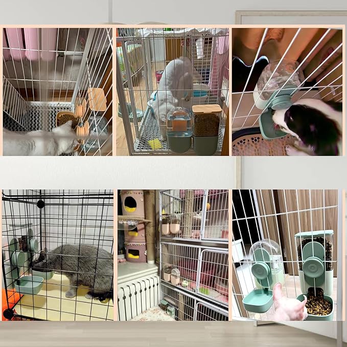 Lemtrflo Hanging Automatic Food and Water Dispenser, Gravity Rabbit Feeder Set, Cage Cat and Bunny Food Bowl (Cage Grid Spacing Over 1.2'')