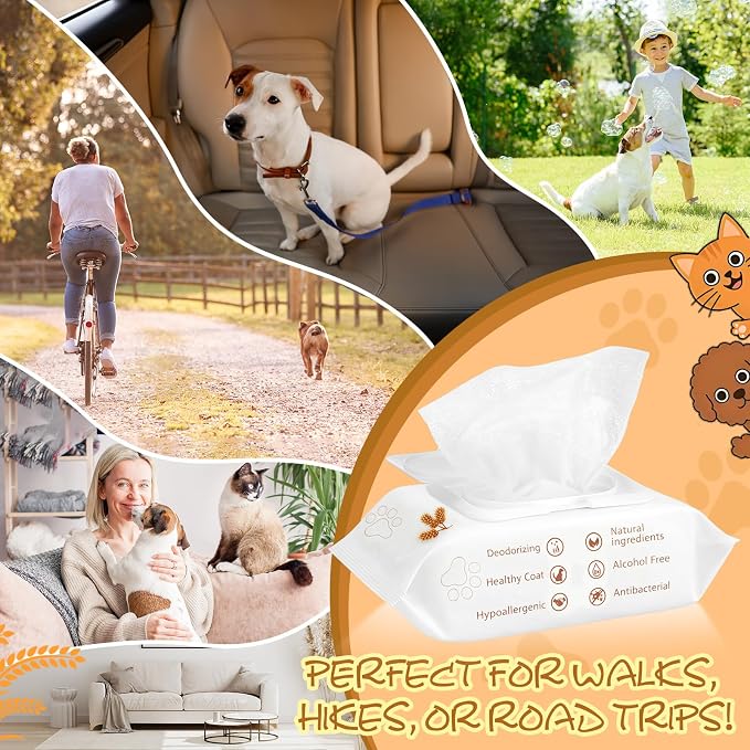 Treela 10 Packs of 800 Dog Wipes Pet Wipes Cat Grooming Supplies for Paws, Butt, Ear, Skin, Body Bath Cleaning Stain Odor Remover, Home or Travel Use (Soothing Oatmeal Flavor)