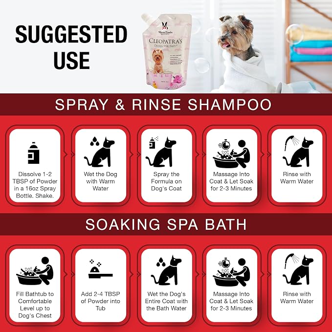 Warren London Cleopatra's Doggy Milk Bath | Luxurious Dog Shampoo and Conditioner w/Whole Milk Powder and Honey for Silky Smooth Coat | Use as a Full Bath Soak or Spray On Dog Shampoo | 12oz
