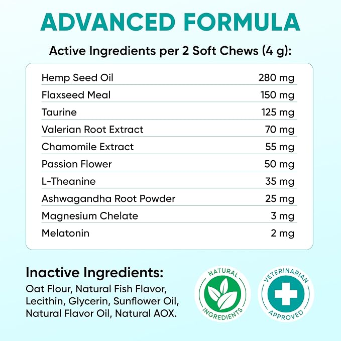 Hemp Calming Chews for Dogs - Dog Calming Chews for Anxiety Relief, Stress, Separation, Fireworks, Thunder, Travel, Vet Visits - USA Product - 120 Soft Treats with Melatonin, Chamomile, Passion Flower