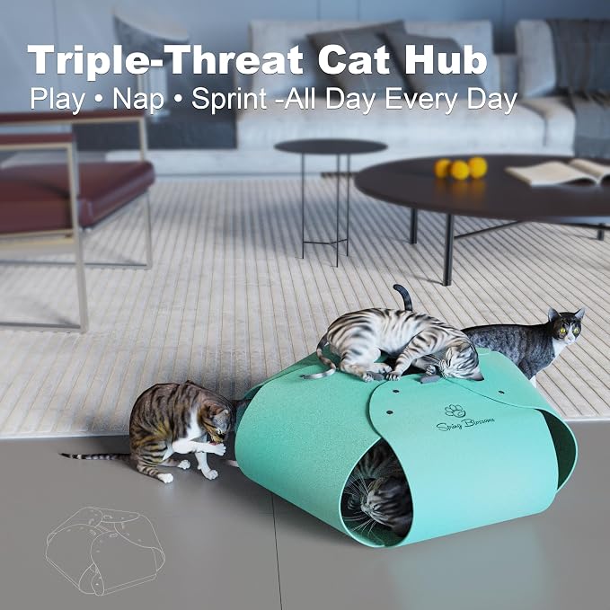 Cat Tunnel, Cat Cave for Indoor Cats Bed,Scratch Resistant Cat Toys for Medium Large Cats Hide and Seek Toy (Sky Cyan)