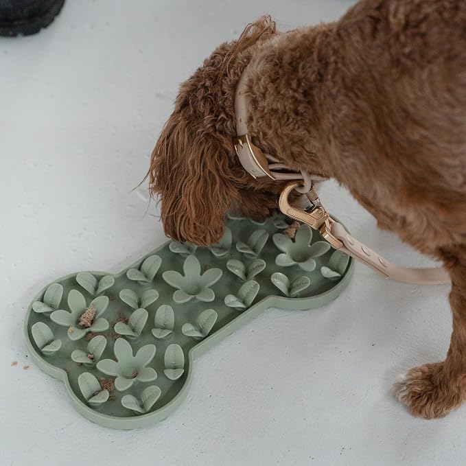 Dexypaws: Enrichment Snuffle Mat: Sage Green Bone - Textured Dog Feeding Pad, Food Grade Silicone, Spread Food &Treats, Pet Soothing, Suction Back