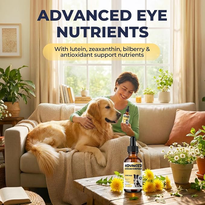 Advanced Vision Formula for Dogs, Supports Clear Vision, Daily Eye Comfort Wellness, Liquid Dog Eye Health Supplement with Lutein, Zeaxanthin, Bilberry, Vitamins A C E & Zinc, 2 fl oz