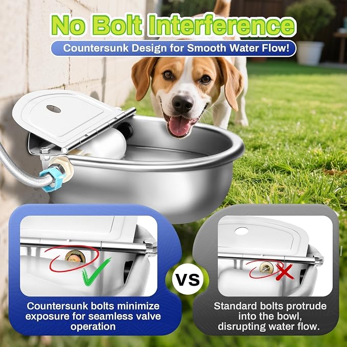 Automatic Animal Drinking Water Bowl with Float Valve, Extended Pipe, Stainless Steel Waterer Feeder Farm Dog Dispenser Kit Self Filling for Livestock Horse Goat Water Trough