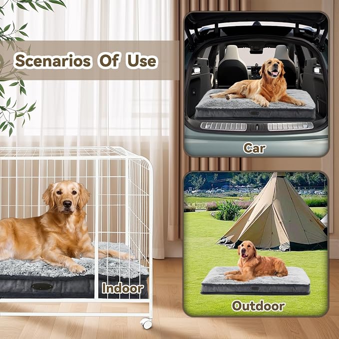 Dog Bed for Extra Large Dogs Breeds, Deluxe Plush Dog Crate Beds, Comfy Kennel Pad, Pet Sleeping Mat, Waterproof, Removable and Machine Washable Cover & Non-Slip Bottom, 46"X30" Grey
