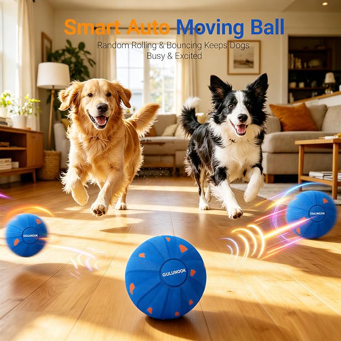 Interactive Dog Ball Toy for Medium Large Dogs – Smart Automatic Moving Rolling & Bouncing Ball, Durable Chew Resistant E-TPU, USB Type-C Rechargeable, Waterproof Active Dog Toy Keeps Dogs