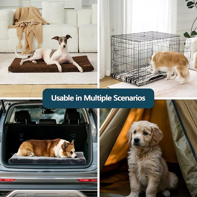 LIORCE Dog Crate Pad - Dog Bed Large Sized Dogs with Removable Washable Cover and Waterproof Lining - Memory Foam Pet Bed for Crate - Reversible Kennel Mat (Cool & Warm), 36-inch, Brown