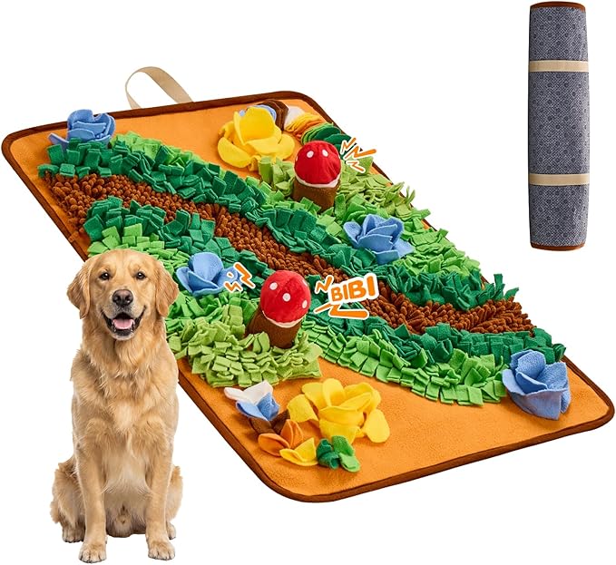 Avont Snuffle Mat for Dogs, Extra-Large 29.9"x21.3", Slow Feeder with Treat Hiding Spots & Squeaky Mushroom, Foraging Mat for All Breeds & Small Pets, Machine Washable Non-Slip