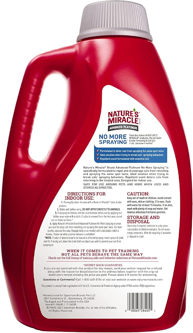 Nature’s Miracle Advanced Platinum No More Spraying, 128 Ounces, Helps Discourage Repetitive Cat Spraying