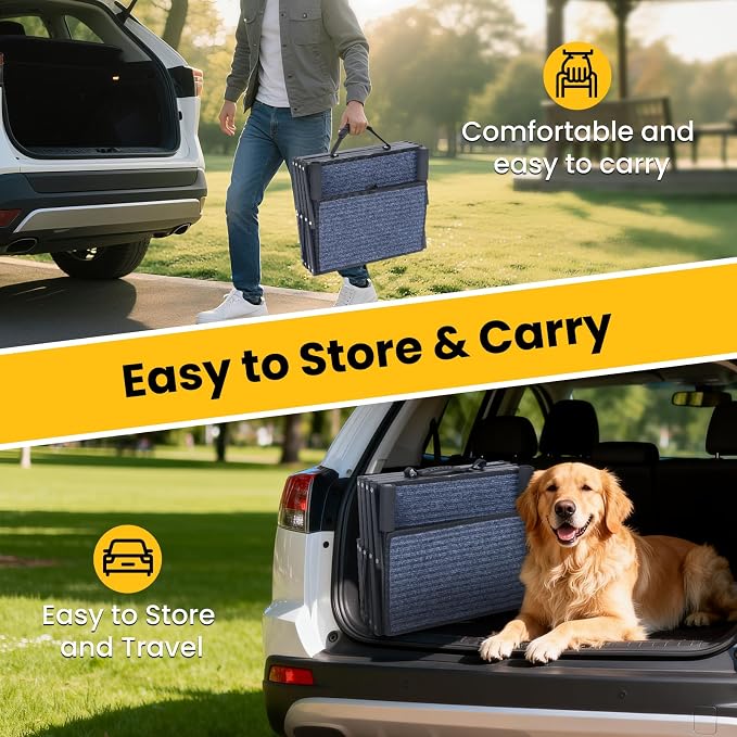 Dog Stairs for Large Dogs, Extra Wide Dog Ramp for Car with Non-Slip Surface, Foldable Pet Steps for Cars, SUV, Truck, RV, Supports up to 200 lbs, 4 Steps