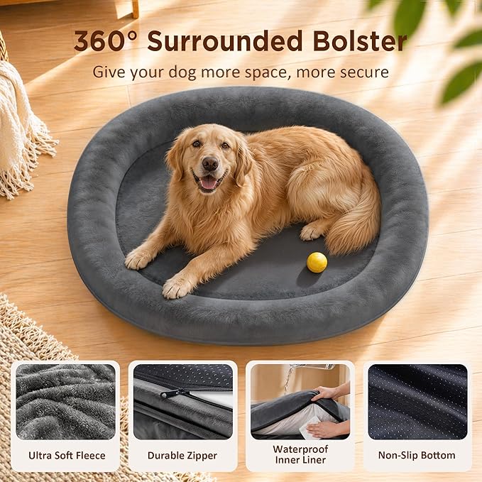 Orthopedic Dog Bed for Extra Large Dogs, XL Waterproof Dog Bed with Bolsters, Supportive Egg Crate Foam Pet Couch Bed with Removable Washable Cover & Non-Slip Bottom, Dark Grey