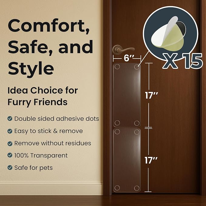 Dog Door Scratch Protector 2-Pack 6 x 17 Clear Anti-Scratch Door Guard for Dogs & Cats, Heavy Duty PVC Pet Door Shield, Custom Cut Claw Protection for Interior Exterior Doors Frames & Trim