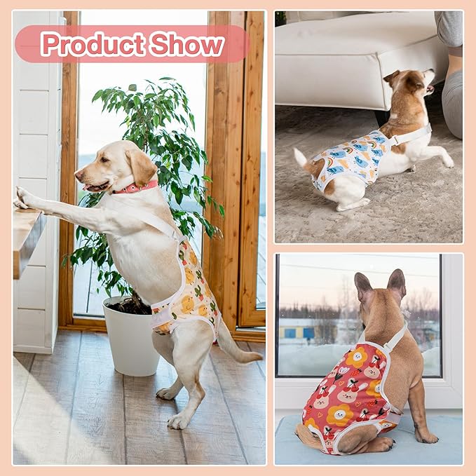 MICOOYO Dog Diaper Onesie Sanitary Pantie with Adjustable Suspender Washable Dog Period Panties Doggie Diapers Pet Underwear Female Dogs Diapers for Heat (Animals, M/L)