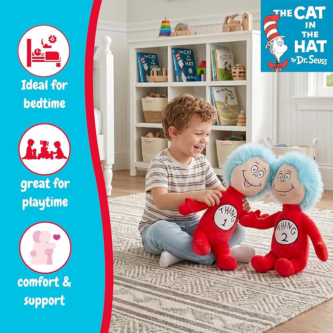Dr. Seuss Cat in The Hat Thing 1 and Thing 2 Cuddle Pillow Buddy, Two Pack, Kids Bedding Super Soft Plush, 21" Tall, (Officially Licensed Product) by Franco