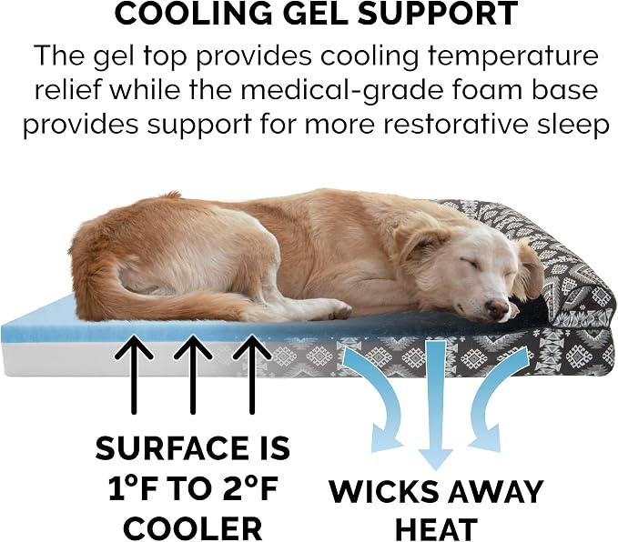 FurHaven Supportive Cooling Memory Foam Sofa Dog Bed with Washable & Removable Cover - Plush/Woven - Black Medallion, Dogs Dogs Up to 125 lbs - Jumbo Plus XXL