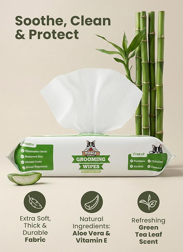 Pogi’s Dog Wipes – Hypoallergenic Pet Wipes for Paws, Body & Butt – Cleaning & Hydrating, Green Tea Scent, 400 Count