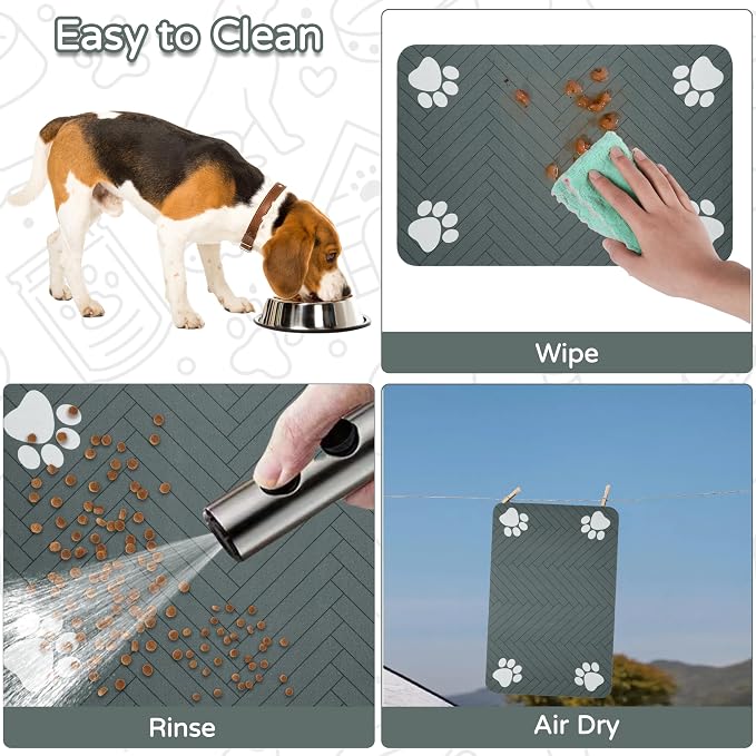 Pet Feeding Mat-Absorbent Dog Feeding Mat for Food and Water Bowl,No Stains Pet Placemat,Quick Drying Water Dispenser Mat for Dog and Cat,Easy to Clean Dog Accessories(L,Dark Gray)