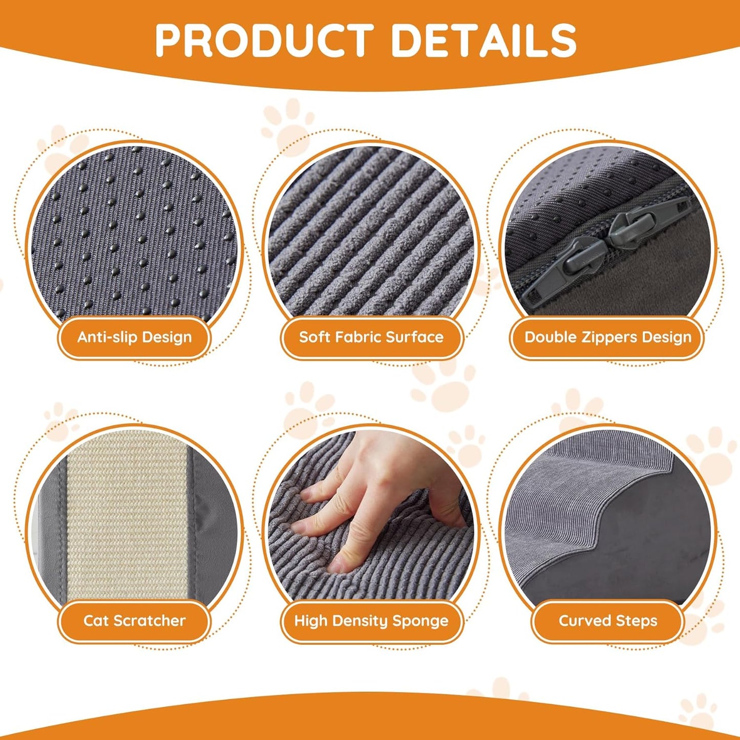 Dogs Steps for Bed, Dog Stairs for Small Dogs, 2-Step Dog Ramp for Bed, Couch, Sofa, and Chairs, Non-Slip Bottom Design, Cat Scratching, High Density Foam Portable Pet Step, Indoor, Grey