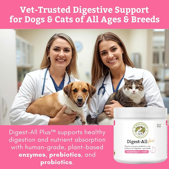 Wholistic Pet Organics Daily Cat & Dog Probiotics for Digestive Health, Anti Diarrhea & Gut Support - Probiotics for Dogs with Digestive Enzymes & Prebiotic Fiber - Cat Probiotic - 4 Oz - 113 Scoops