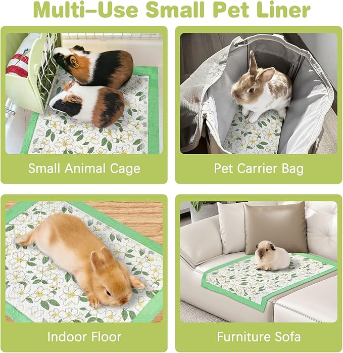Fhiny 100 PCS Disposable Guinea Pig Pee Pads, 13'' x 18'' Super Absorbent Rabbit Cage Liner Odor Control Small Pet Cage Training Pads for Rabbit Bunny Ferret Cat Puppy and Other Small Animals