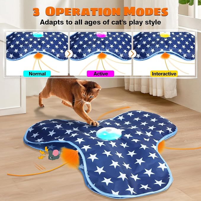 Oxawo Interactive Cat Toys Chirping and Moving Feather Wand - Motion-Activated Cat Toys and Rechargeable