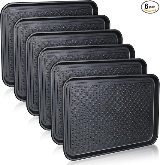 6 Pcs Multi Purpose Boot Tray Waterproof Shoe Mat Tray Indoor Outdoor PET Feeding Mat for Dog Cat Food Bowl Floor Protection with Anti Slip Floor Clean (Black, 24 x 16 x 1.2 inch)