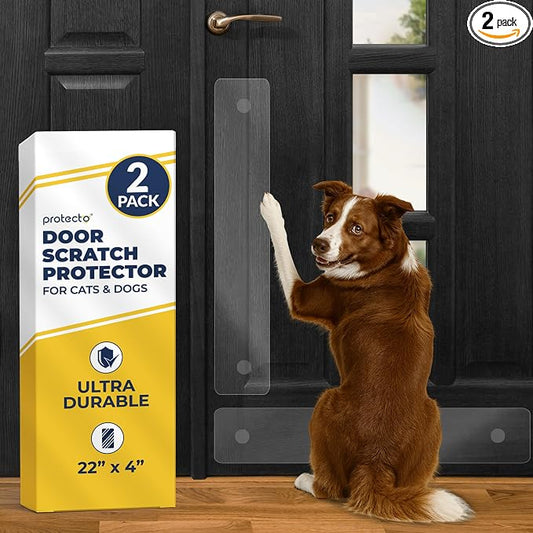 PROTECTO 2-Pack Heavy Duty Door Protector from Dog Scratching, 22 x 4” Clear Door Scratch Protector, Easy to Install on Window, Wall, Screen & Sliding Doors, Cat Scratch Guard for Indoors Outdoors