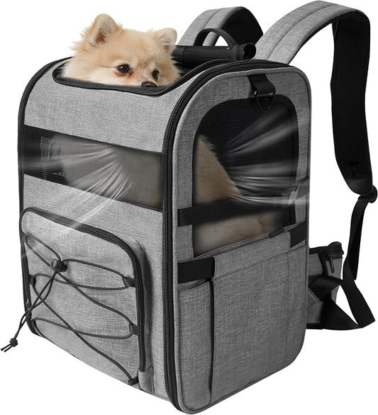 Dog Carrier Backpack for Small Dogs - Breathable Mesh Hiking Bag with Safety Buckle, Adjustable Straps and Standard Pad - Durable for Hiking (Fits Small Cats Too, Up to 17lbs, Gray)