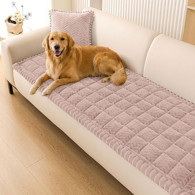 Smiry Couch Cover for Dogs, Non Slip Fuzzy Pet Sofa Covers Washable for 3 Cushion Couch, Soft Thick Furniture Protector for Cats Dogs, Against Fur, Dirt, Scratch Resistant (Dusty Pink, 27.6"x70.9")