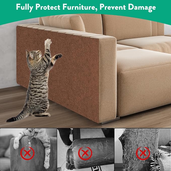 Trimmable Cat Scratcher Mat, Self-Adhesive Cat Scratching Carpet Pad Replacement for Cat Tree Shelves, Steps and Posts, DIY Cat Scratch Couch Furniture Protector (Brow, 39.4"x15.8")